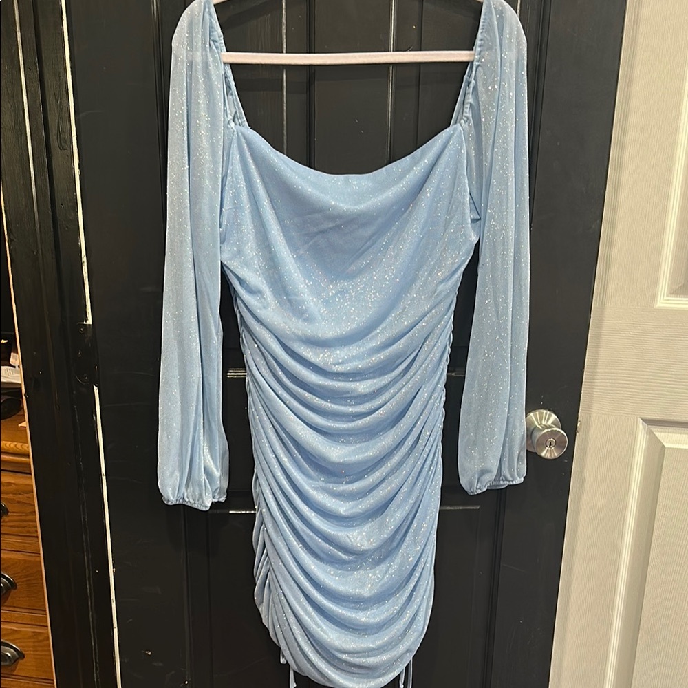 Elegant Blue Ruched Dress